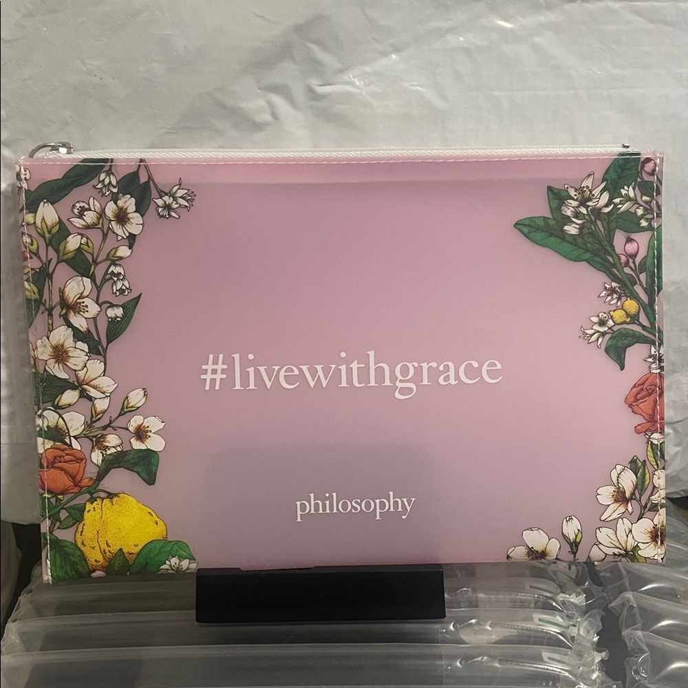 Philosophy Pink Floral Cosmetic Bag Live with Grace
